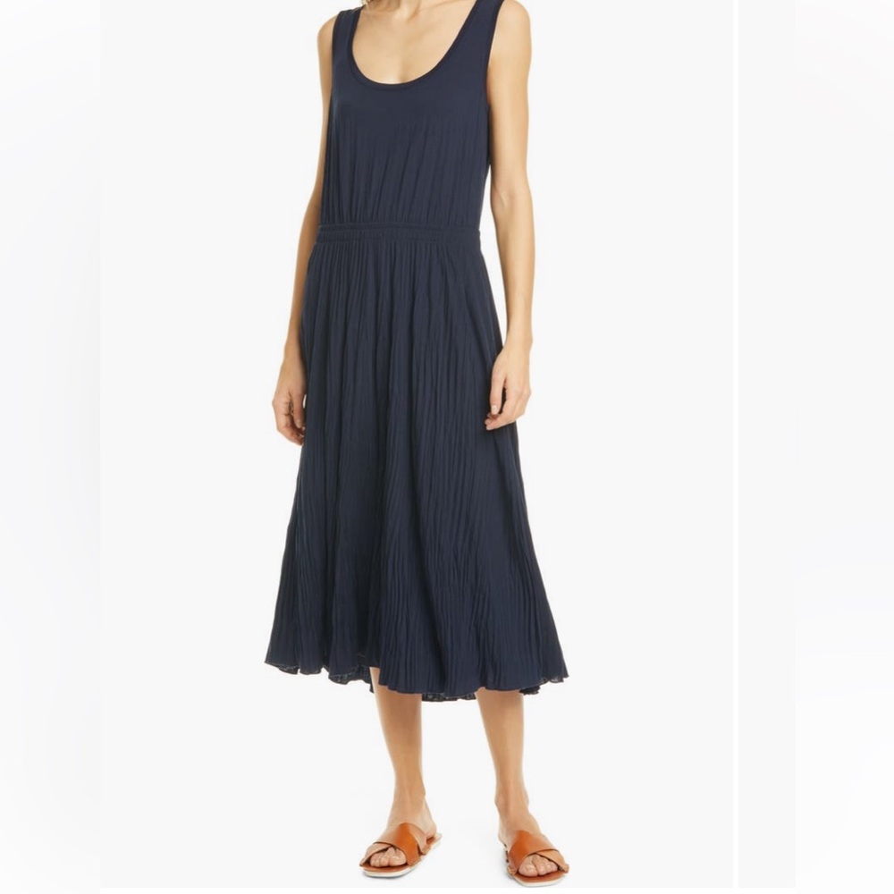 VINCE THE Scoop neck tank dress black crinkle/pleat texture fully lined women M